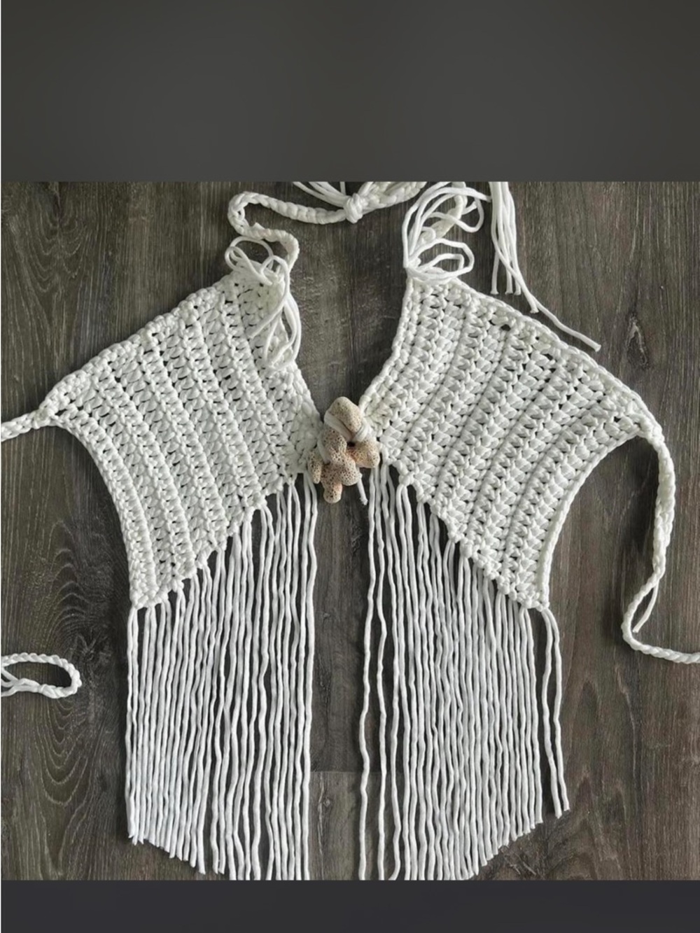 Handmade White Crochet Fringe Halter Top